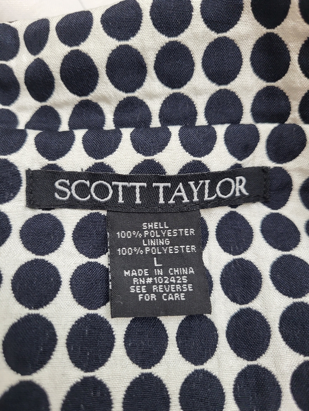 Scott Taylor Women's Blazer Jacket Black White Polka Dot 3/4 Button Front Size L - Picture 10 of 11